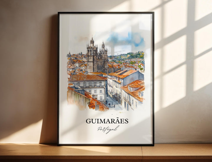 Guimaraes Wall Art, Braga Print, Portugal Watercolor Art, Guimaraes Gift, Travel Print, Travel Poster, Housewarming Gift