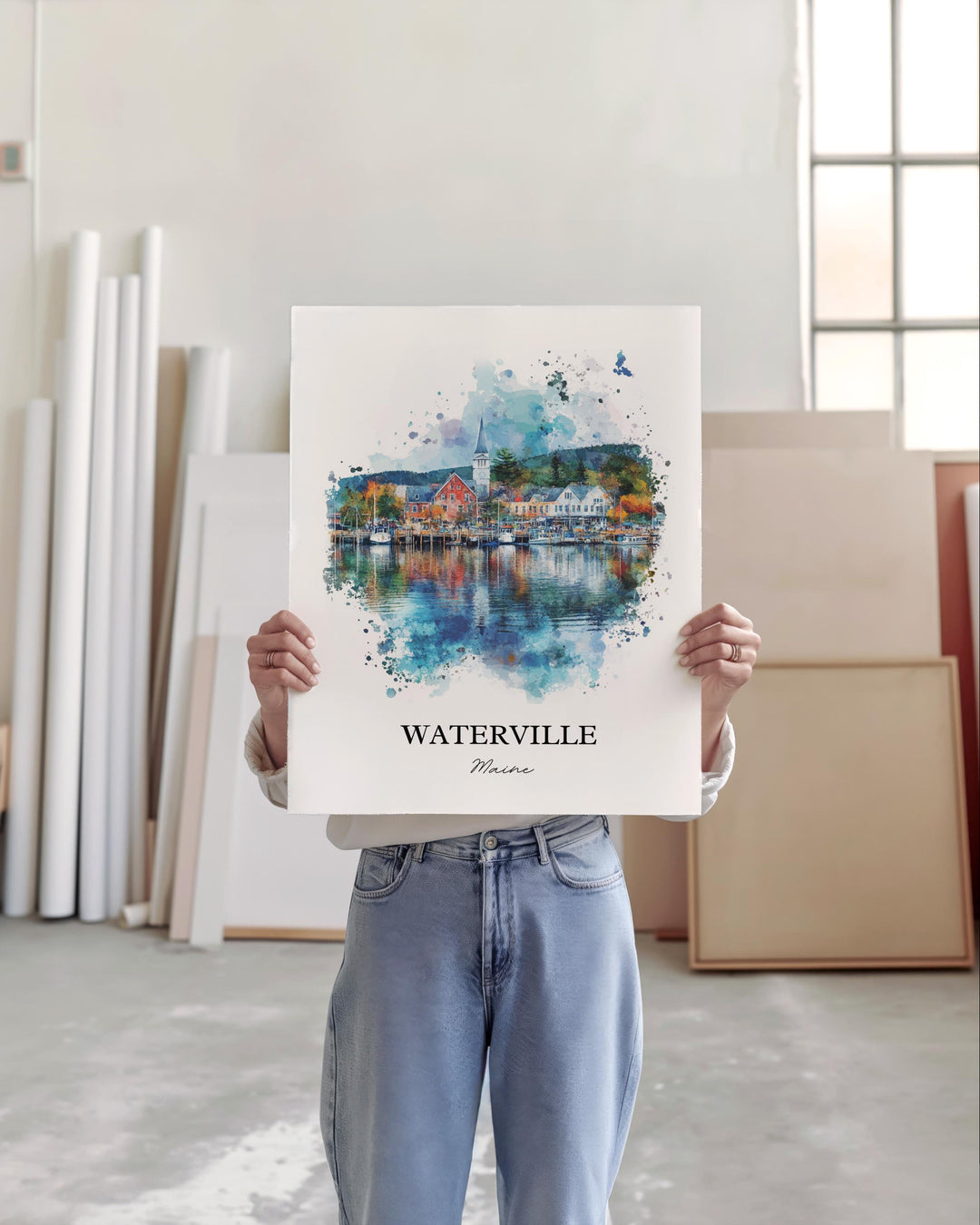 Waterville Maine Art, Waterville ME Print, Maine Watercolor Art, Kennebec County Gift, Travel Print, Travel Poster, Housewarming Gift