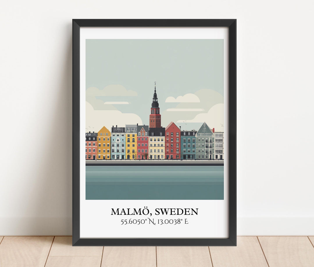 Malmo Sweden Art, Malmo Retro Travel Art, Malmo Home Decor, Malmo Sweden Gift, Sweden Travel Art, Travel Prints, Housewarming Gift