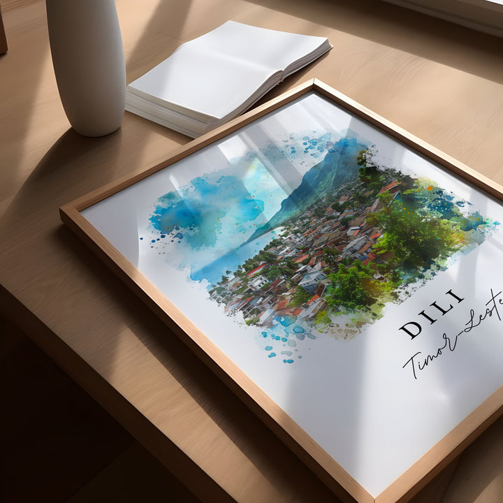 Dili watercolor art - Timor-Leste, Dili print, Dili Wedding gift, Timor-Leste Birthday present, Custom Text, Perfect Gift