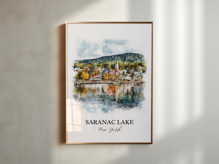 Saranac Lake Wall Art, Adirondacks NY Print, Saranac Lake Watercolor Art, Saranac Lake Gift, Travel Print, Travel Poster, Housewarming Gift
