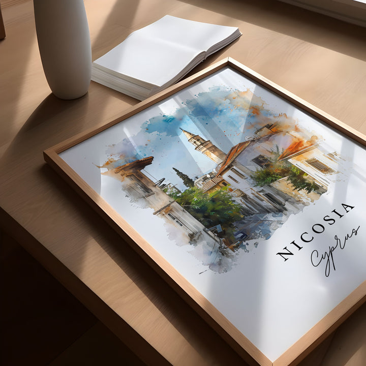 Nicosia watercolor travel art - Cyprus, Nicosia print, Wedding gift, Birthday present, Custom Text, Perfect Gift