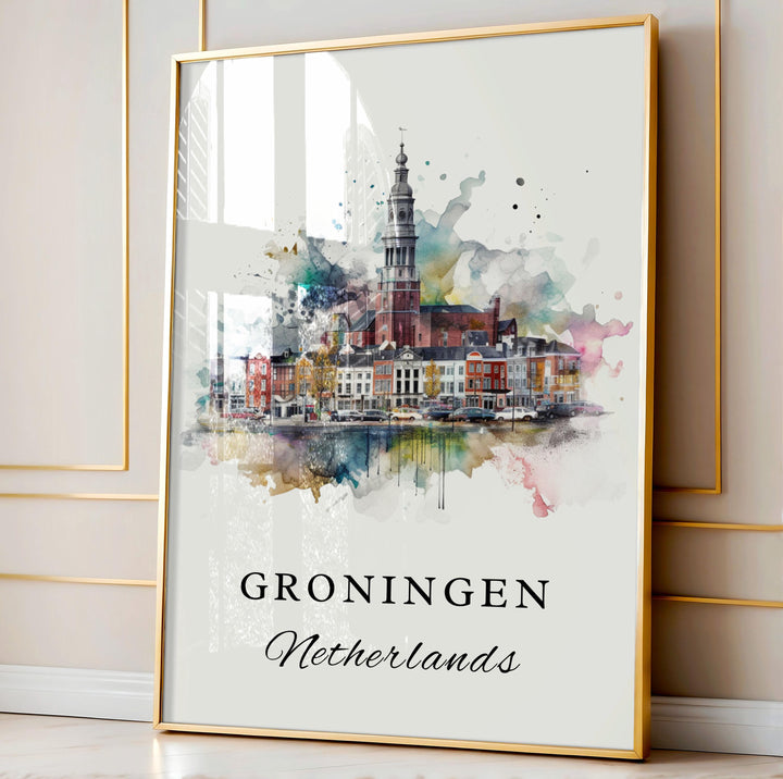 Groningen traditional travel art - Netherlands, Groningen poster, Wedding gift, Birthday present, Custom Text, Personalised Gift