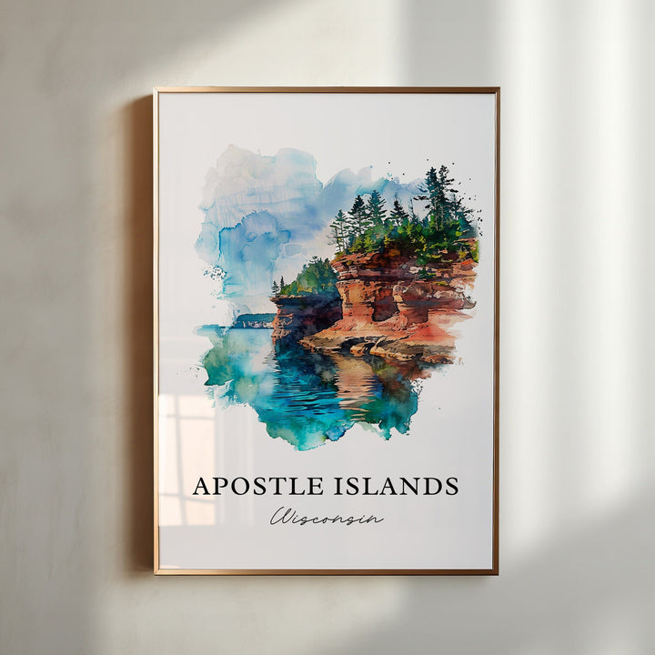 Apostle Islands Art, Apostle Islands WI Print, Wisconsin Watercolor, Apostle Islands Gift, Travel Poster, Housewarming Gift