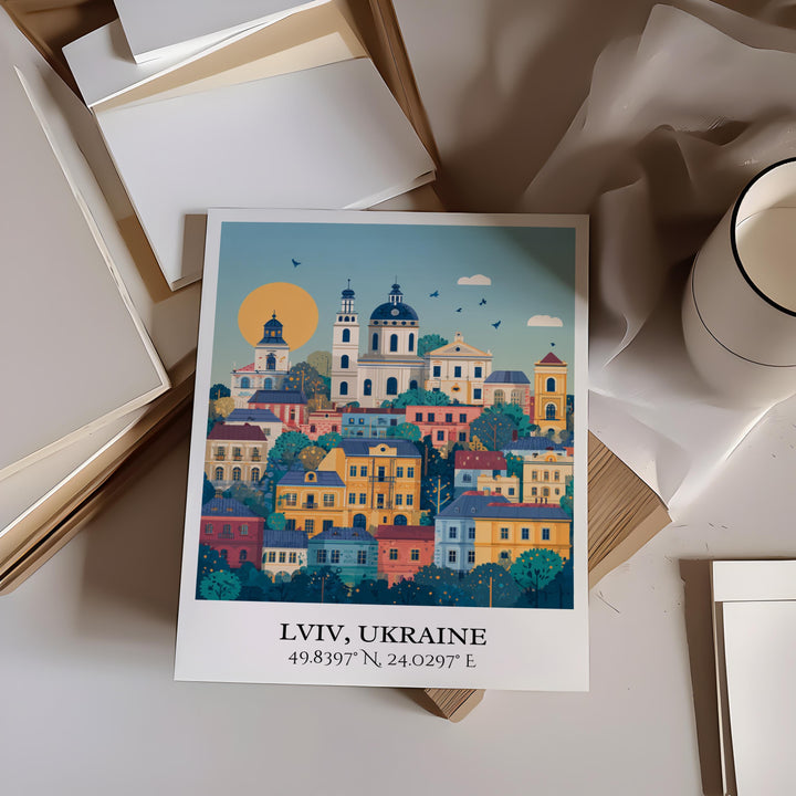 Lviv Ukraine Art, Lviv Retro Travel Art, Lviv Home Decor, Lviv Ukraine Gift, Ukraine Travel Art, Travel Prints, Housewarming Gift