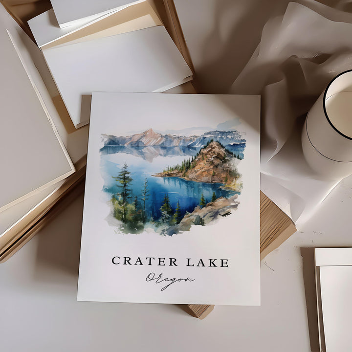 Crater Lake OR wall art - Oregon, Crater Lake poster, Crater Lake Wedding gift, Birthday present, Custom Text, Personalized Gift