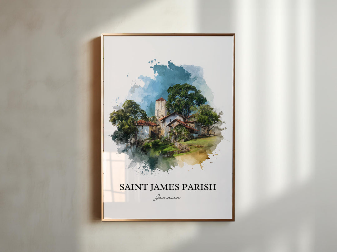 Saint James Parish Wall Art, Jamaica Print, Jamaica Watercolor Art, St. James Parish Gift, Travel Print, Travel Poster, Housewarming Gift