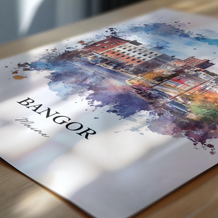 Bangor, Maine, USA – Watercolor Art Print