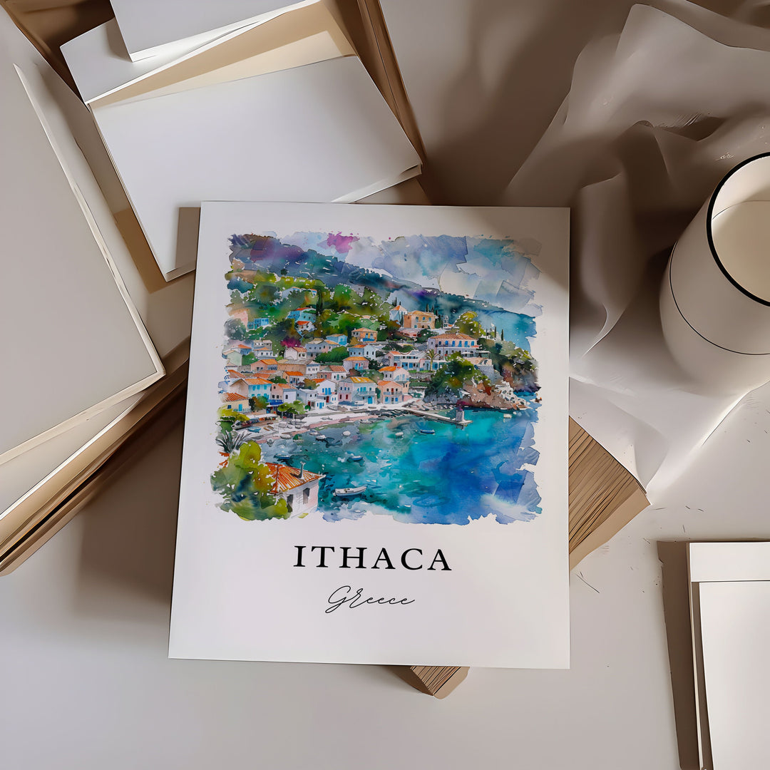 Ithaca Greece Art, Ithaca Print, Kefalonia Watercolor Art, Ithaca Greece Gift,