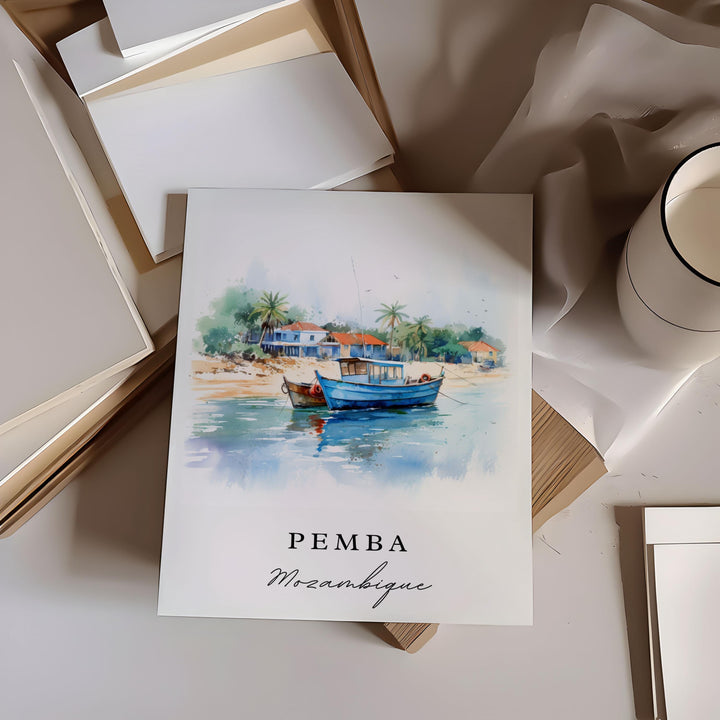 Pemba Mozambique wall art - Mozambique, Pemba poster, Pemba Wedding gift, Birthday present, Custom Text, Personalized Gift