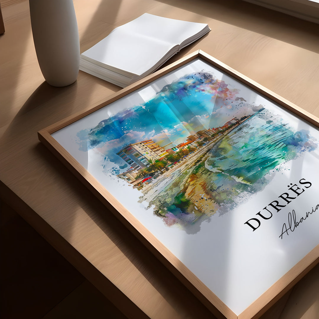 Durres Albania Wall Art, Durrësi Beach Print, Durres Watercolor, Durrësi Beach Gift,