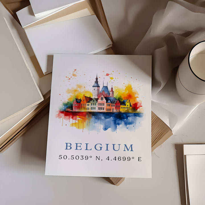 Belgium Country Wall Art - Belgium Coordinates Print