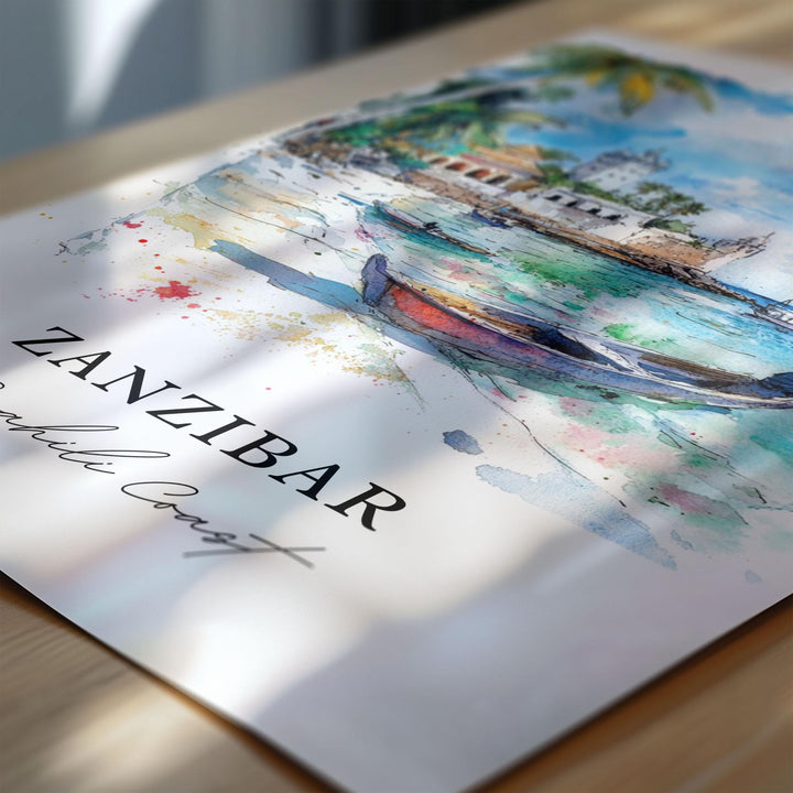 Zanzibar Wall Art, Zanzibar Island Print, Unguja Watercolor Art, Tanzania Gift, Travel Print, Travel Poster, Housewarming Gift
