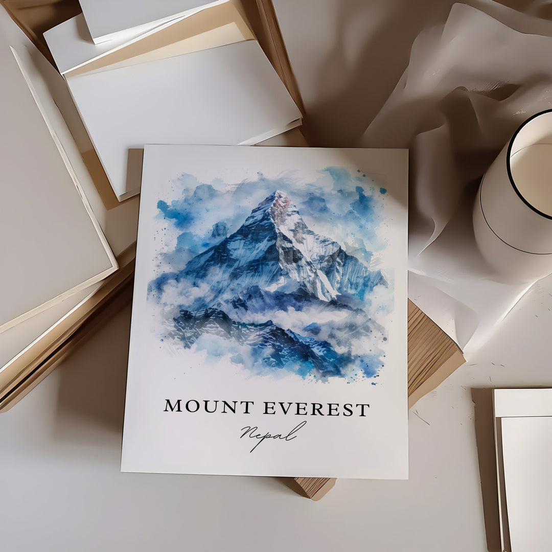 Mount Everest Wall Art, Nepal Print, Everest Watercolor, Mount Everest Nepal Gift,