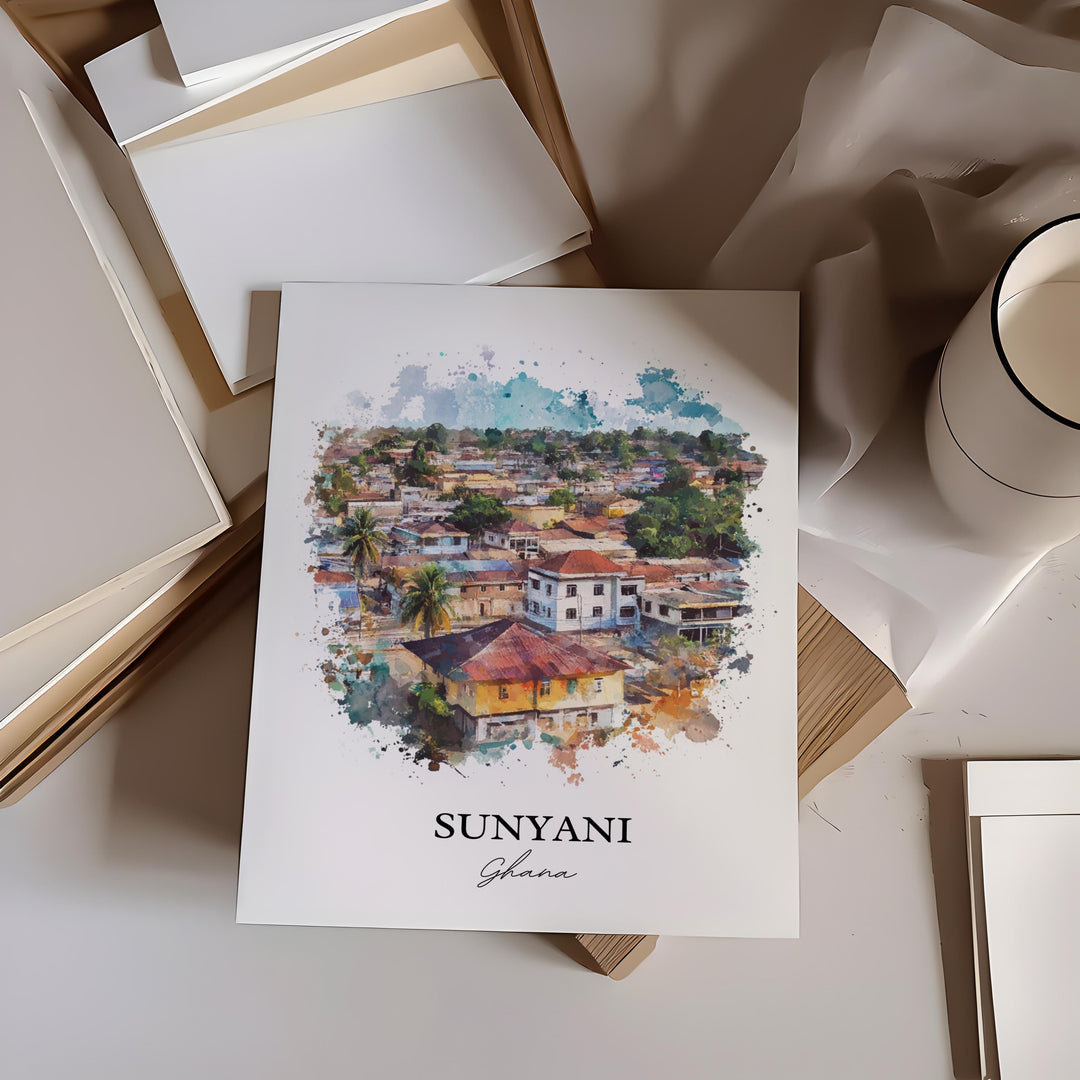 Sunyani Ghana Wall Art, Ghana Print, Ghana Watercolor Art, Sunyani Ghana Gift, Travel Print, Travel Poster, Housewarming Gift