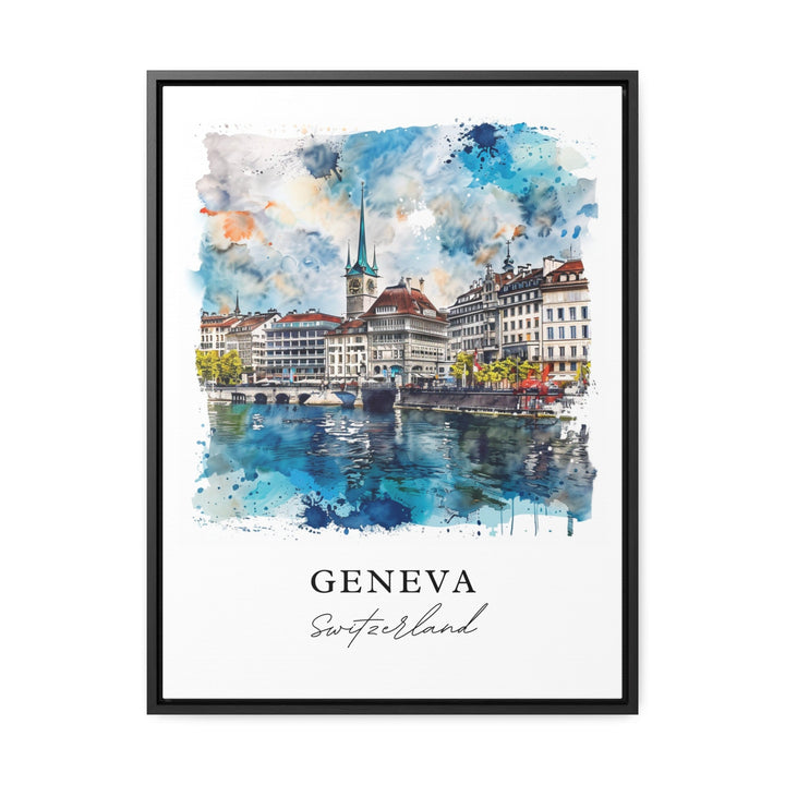 Geneva Wall Art, Geneva Switzerland Print, Geneva Watercolor, Geneva Gift,