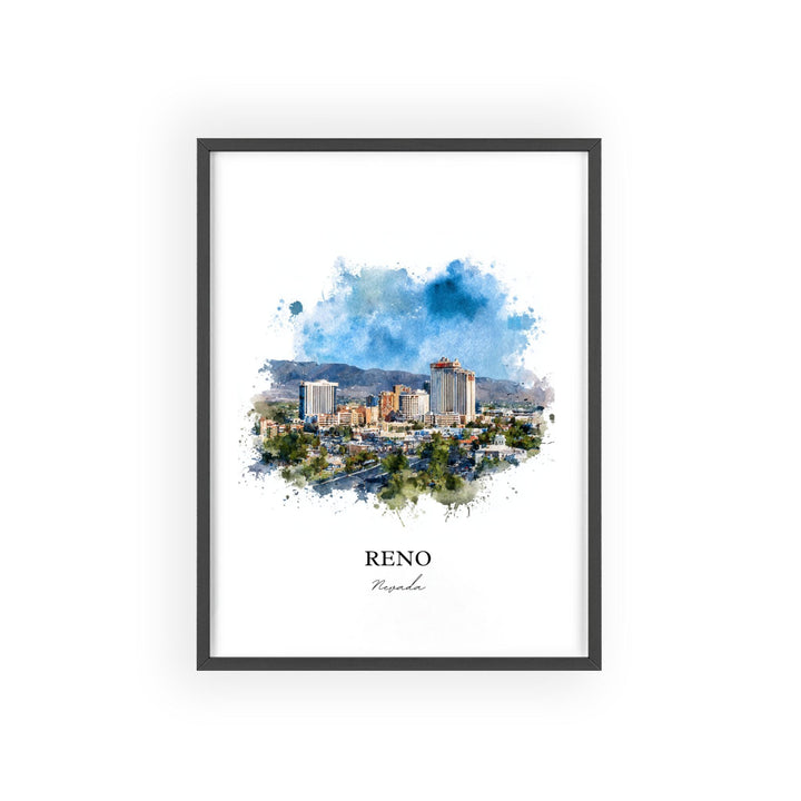 Reno, Nevada Wall Art, Reno Print, Nevada Watercolor Art, Reno Nevada Skyline Gift, Travel Print, Travel Poster, Housewarming Gift