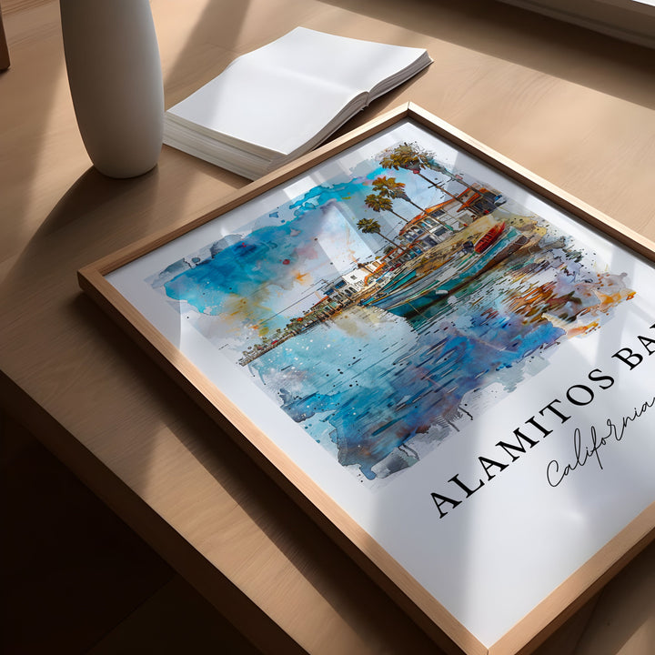 Alamitos Bay Art, Alamitos Bay CA Print, Long Beach Cali Watercolor Art, Alamitos Bay Gift, Travel Poster, Housewarming Gift