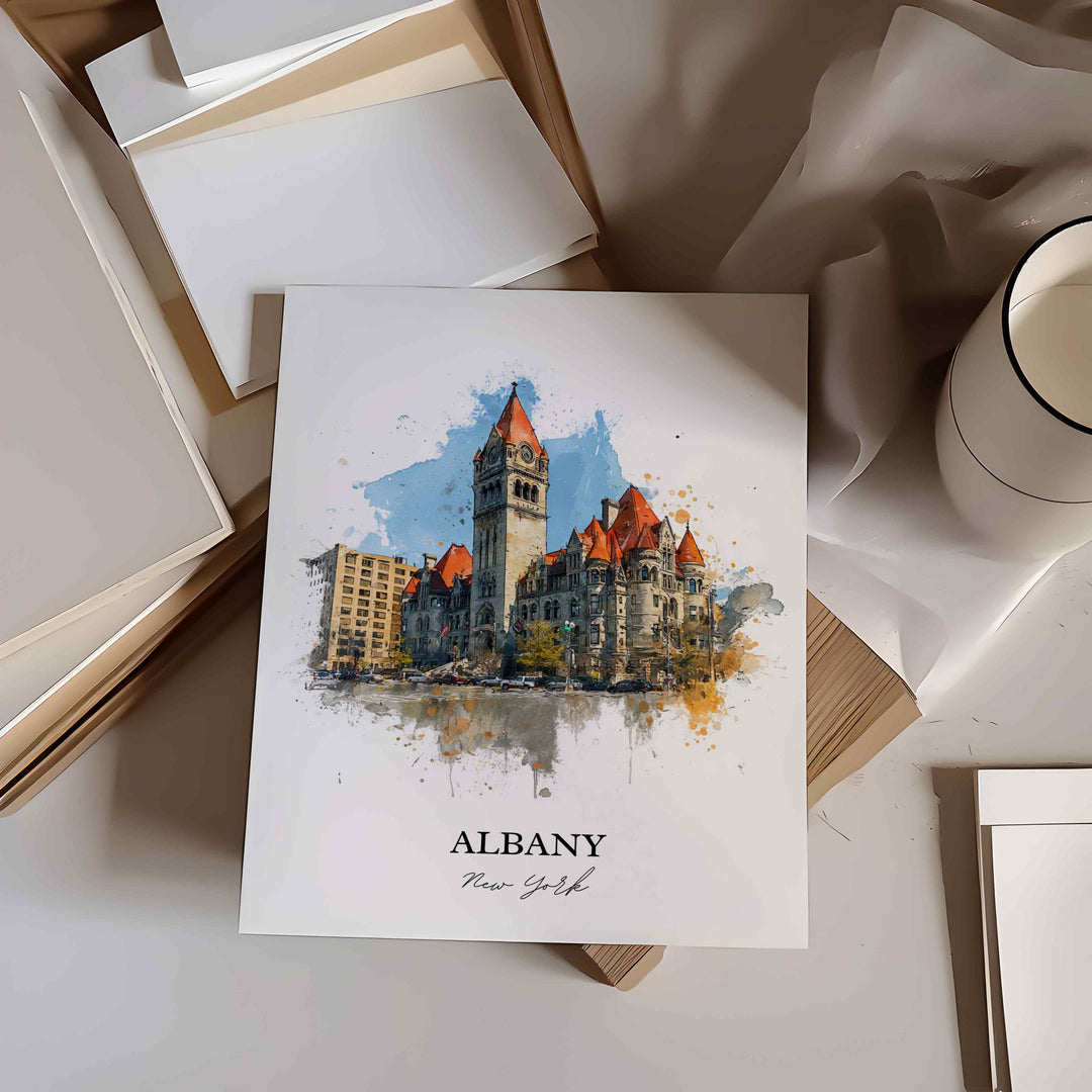 Albany NY Wall Art, Albany Print, New York Watercolor Art, Albany NY Gift, Travel Print, Travel Poster, Housewarming Gift