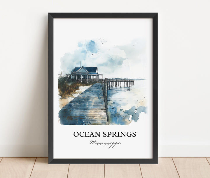 Ocean Springs MS Wall Art, Ocean Springs Print, Mississippi Watercolor, Ocean Springs Gift, Travel Print, Travel Poster, Housewarming Gift