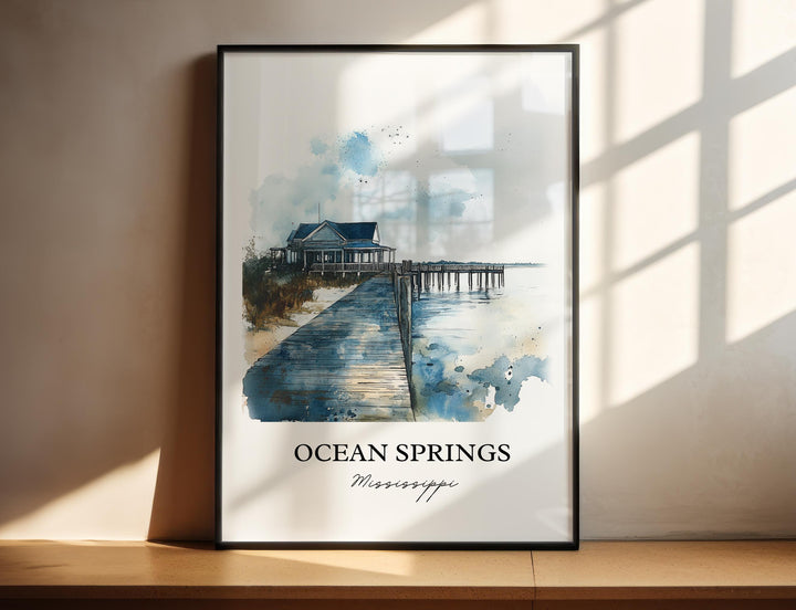Ocean Springs MS Wall Art, Ocean Springs Print, Mississippi Watercolor, Ocean Springs Gift, Travel Print, Travel Poster, Housewarming Gift