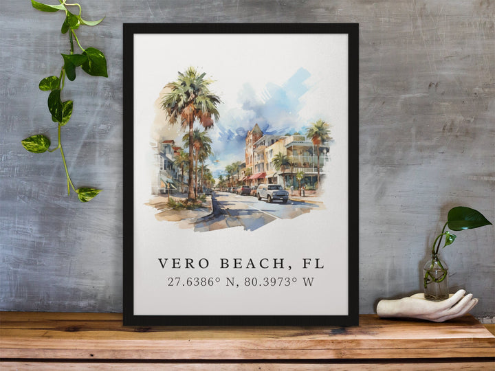 Vero Beach traditional travel art - Florida, Vero Beach poster, Wedding gift, Birthday present, Custom Text, Personalised Gift