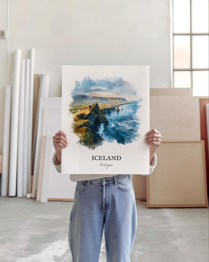 Iceland Wall Art, Iceland Print, Iceland Watercolor Art, Iceland Gift, Travel Print, Travel Poster, Housewarming Gift