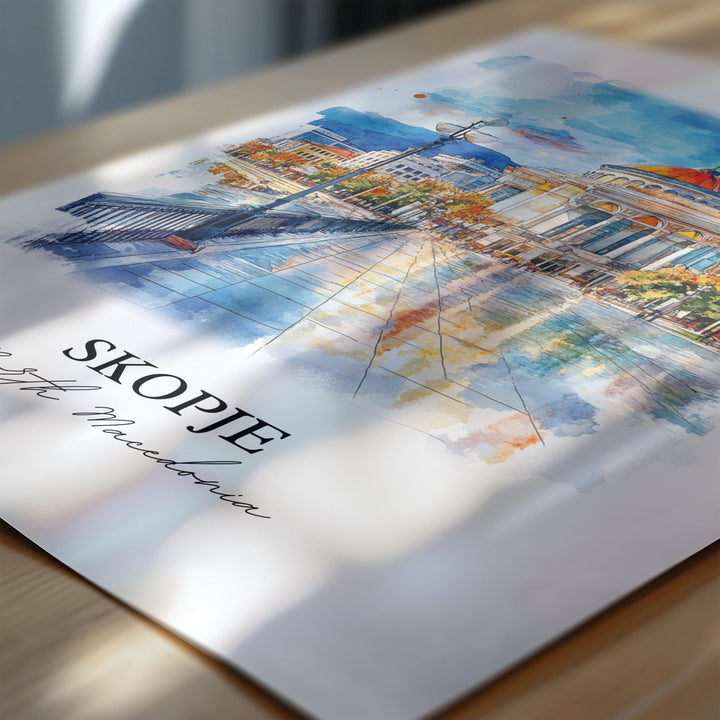 Skopje, North Macedonia – Watercolor Art Print