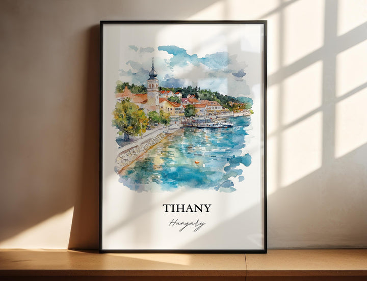 Tihany Wall Art, Tihany Print, Hungary Watercolor Art, Tihany Hungary Gift, Travel Print, Travel Poster, Housewarming Gift
