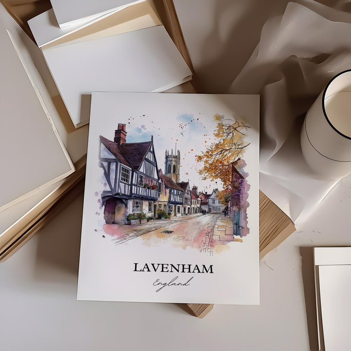 Lavenham Wall Art, Babergh District Print, Suffolk England Watercolor, Lavenham England Gift, Travel Print, Travel Poster, Housewarming Gift