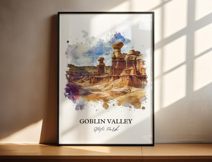 Goblin Valley State Park Art, Emery County Print, Utah Watercolor, Goblin Valley Park Gift, Travel Print, Travel Poster, Housewarming Gift