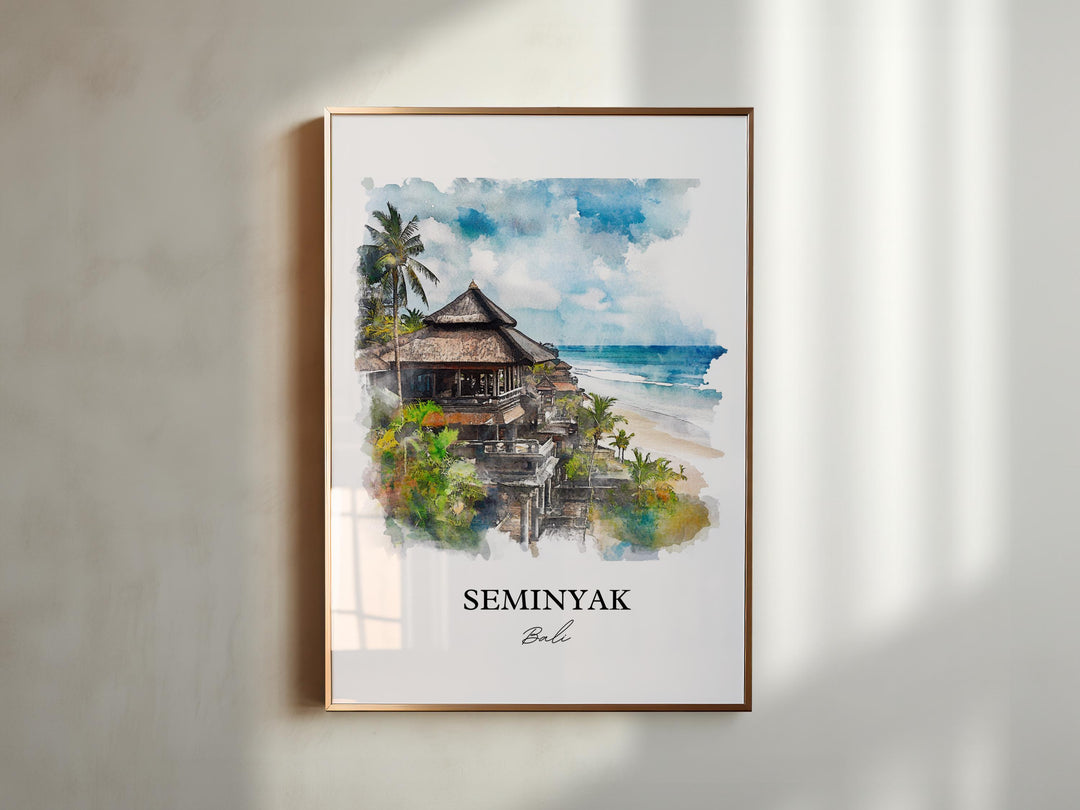 Seminyak Wall Art, Seminyak Beach Print, Bali Watercolor Art, Seminyak Bali Gift, Travel Print, Travel Poster, Housewarming Gift