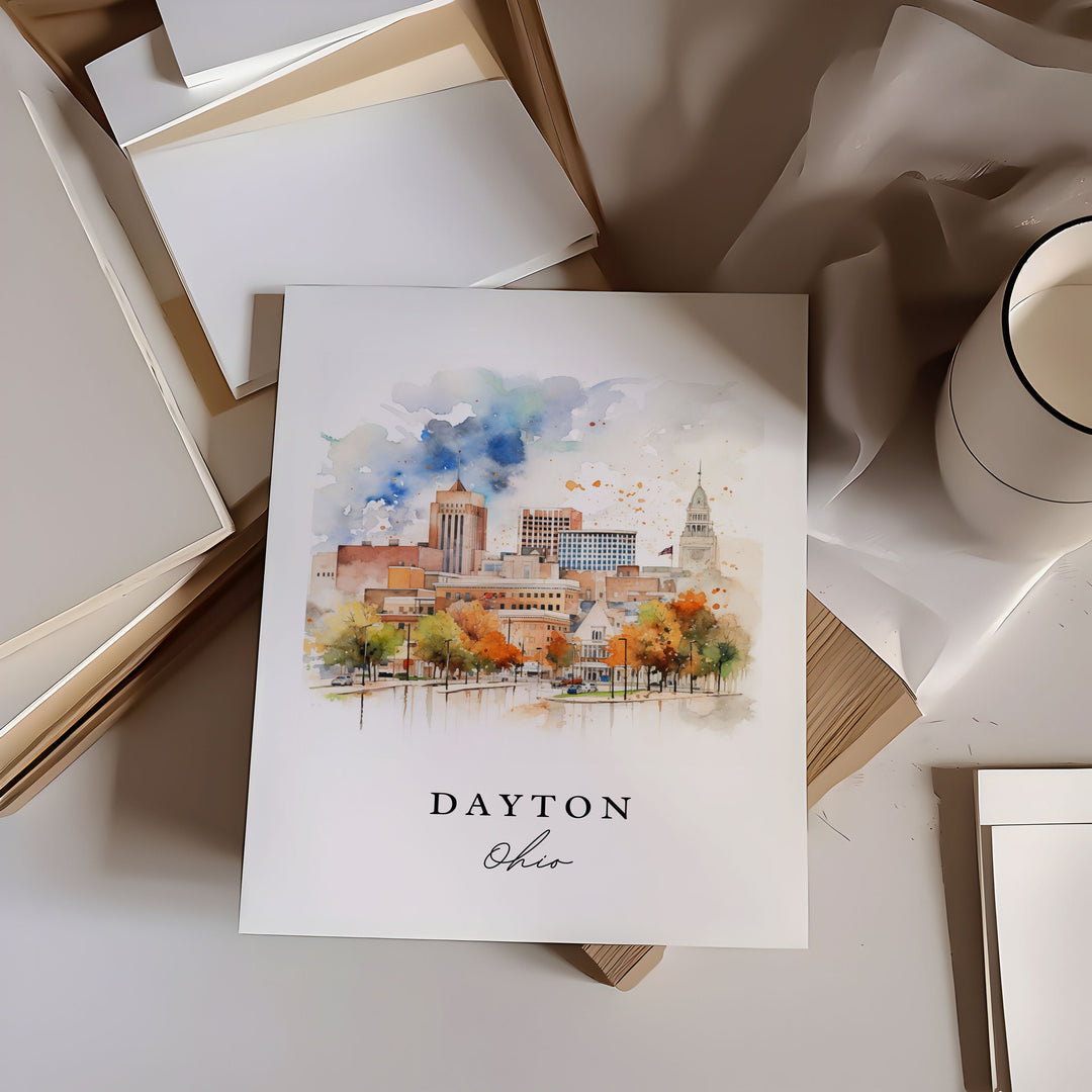 Dayton traditional travel art - Ohio, Dayton poster, Wedding gift, Birthday present, Custom Text, Personalized Gift