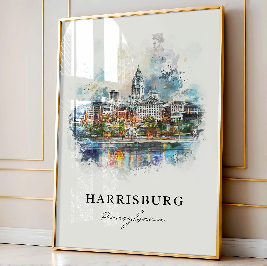 Harrisburg PA Art, Harrisburg Print, Harrisburg Watercolor Art, Harrisburg Pennsylvania Gift,