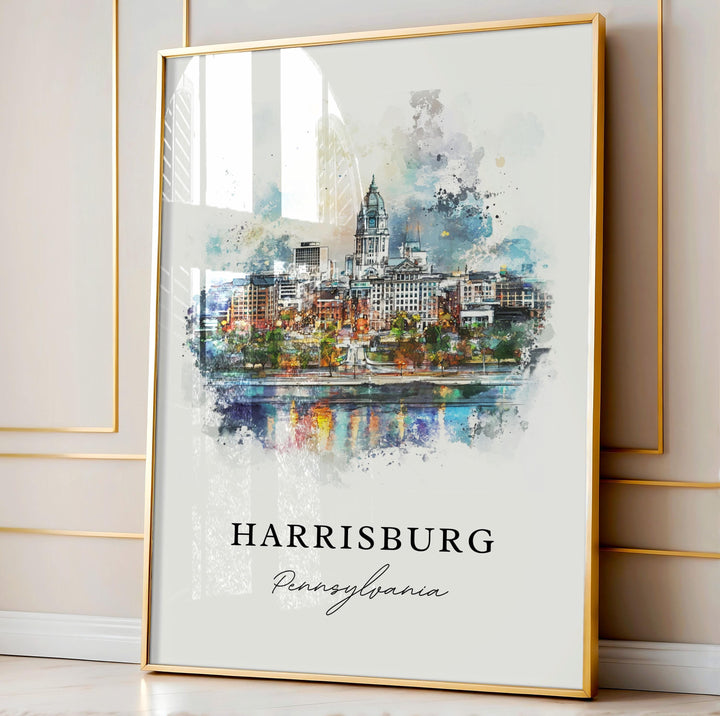 Harrisburg PA Art, Harrisburg Print, Harrisburg Watercolor Art, Harrisburg Pennsylvania Gift,