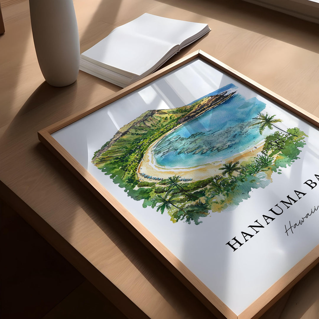 Hanauma Bay Wall Art, Oahu Print, Hanauma Bay Watercolor Art, East Honolulu Gift, Travel Poster, Housewarming Gift