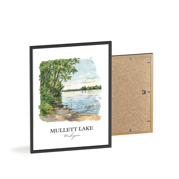 Mullett Lake Wall Art, Cheboygan County Print, Michigan Watercolor Art, Mullett Lake Gift, Travel Print, Travel Poster, Housewarming Gift