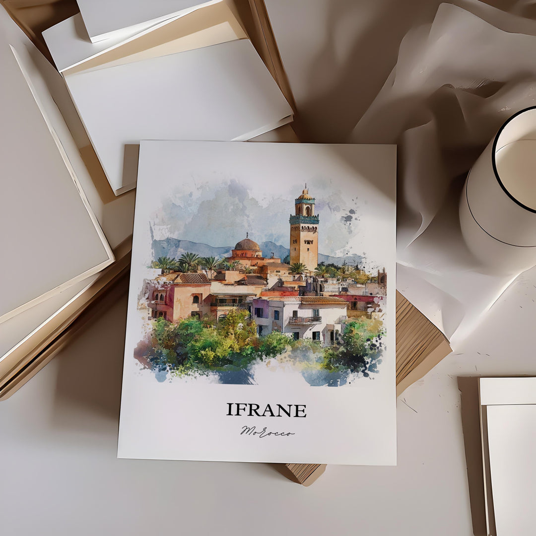 Ifrane, Morocco – Watercolor Art Print of Middle Atlas Mountains