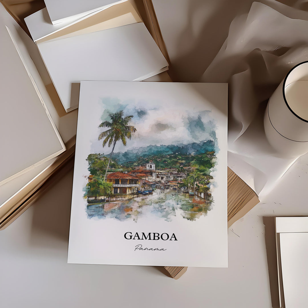 Gamboa Wall Art, Panama Print, Panama Watercolor Art, Gamboa Panama Gift, Travel Print, Travel Poster, Housewarming Gift