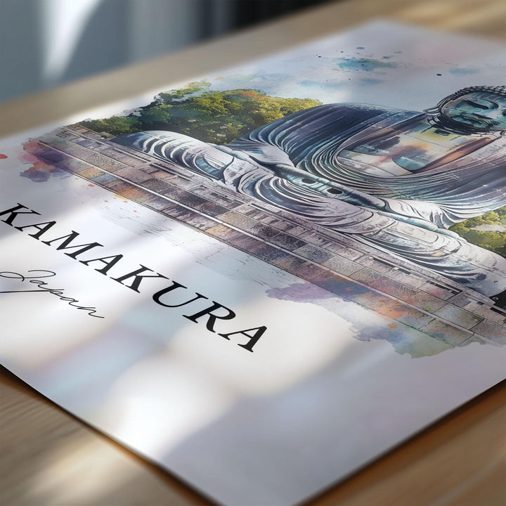 Kamakura Japan Wall Art, Giant Buddha Print, Kamakura Watercolor Art, Buddha Japan Gift, Travel Print, Travel Poster, Housewarming Gift