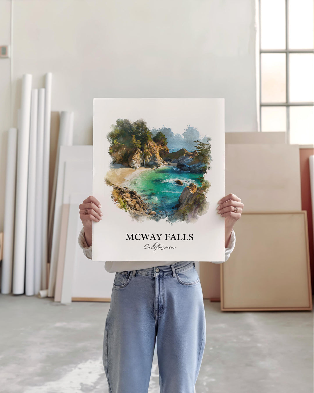 Mcway Falls Wall Art, Big Sur Print, California Watercolor Art, Mcway Falls Gift, Travel Print, Travel Poster, Housewarming Gift