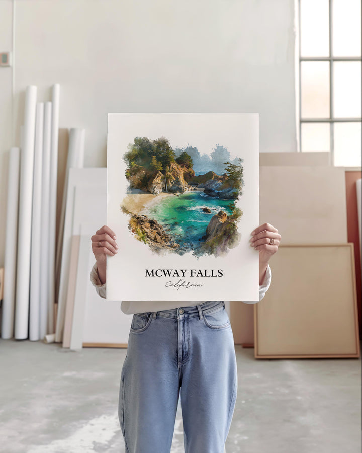 Mcway Falls Wall Art, Big Sur Print, California Watercolor Art, Mcway Falls Gift, Travel Print, Travel Poster, Housewarming Gift