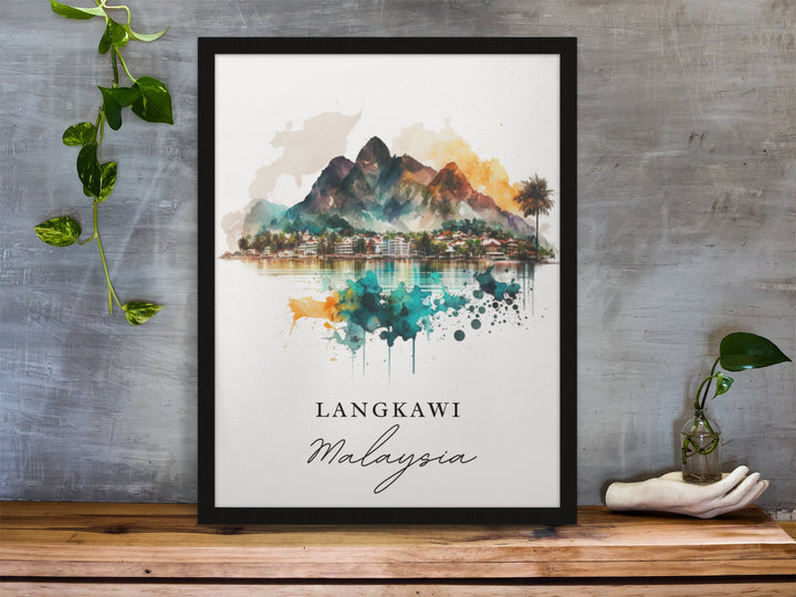 Langkawi traditional travel art - Malaysia, Langkawi poster, Wedding gift, Birthday present, Custom Text, Personalised Gift