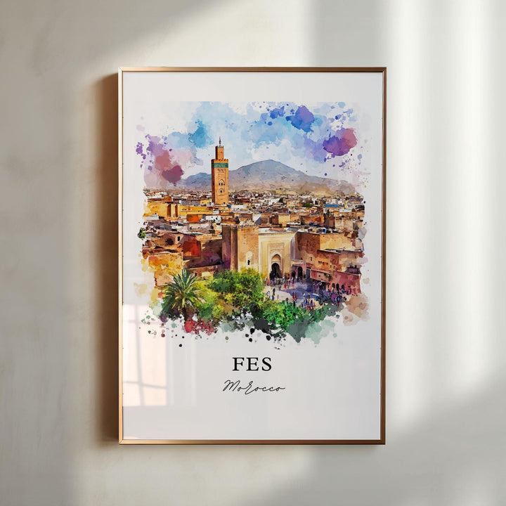 Fes Morocco Wall Art, Fes Print, Fez Watercolor Art, Fez-Meknes Region Gift, Travel Print, Travel Poster, Housewarming Gift