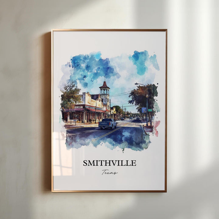 Smithville TX Wall Art, Bastrop County Print, Texas Watercolor Art, Smithville Texas Gift, Travel Print, Travel Poster, Housewarming Gift