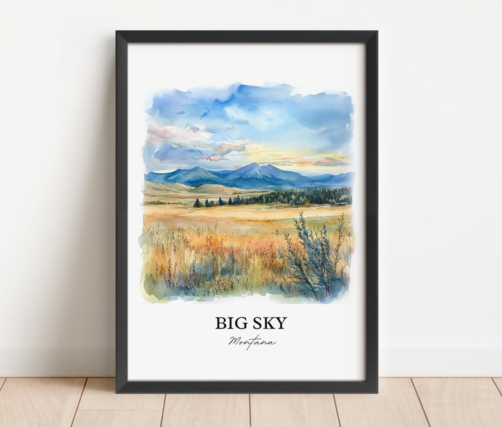 Big Sky MT Wall Art, Big Sky Montana Print, Montana Watercolor Art, Big Sky MT Gift, Travel Print, Travel Poster, Housewarming Gift