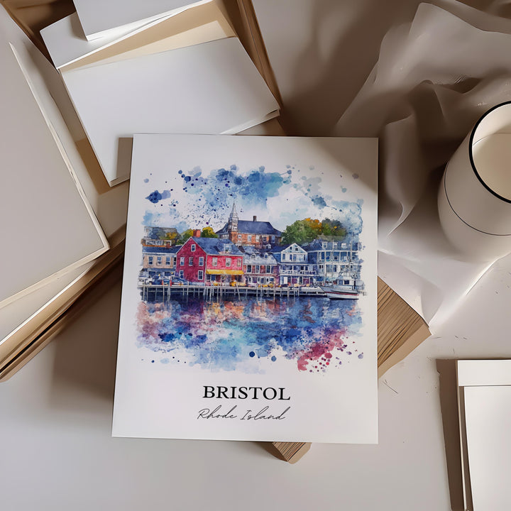 Bristol RI Wall Art, Bristol RI Print, Rhode Island Watercolor Art, Bristol RI Gift, Travel Print, Travel Poster, Housewarming Gift