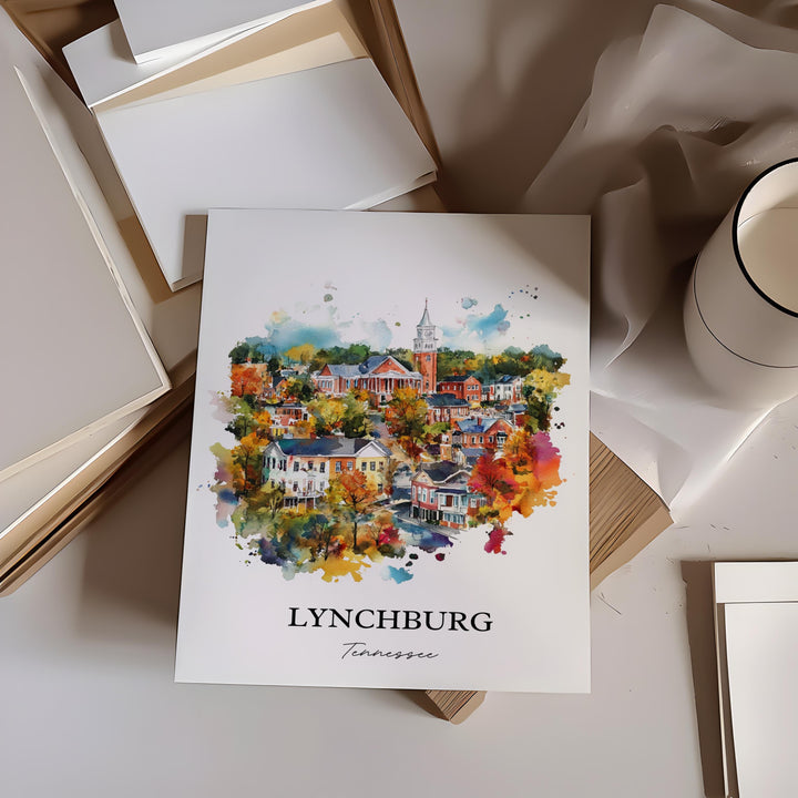 Lynchburg TN Wall Art, Moore County Print, Tennessee Watercolor Art, Lynchburg TN Gift, Travel Print, Travel Poster, Housewarming Gift