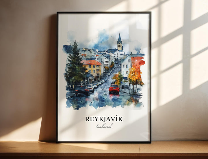 Reykjavik Wall Art, Reykjavik Print, Iceland Watercolor Art, Reykjavik Gift, Travel Print, Travel Poster, Housewarming Gift