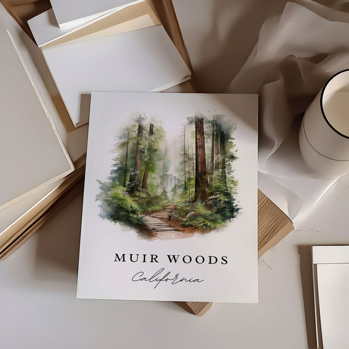 Muir Woods wall art - California, Muir Woods poster print, Wedding gift, Birthday present, Custom Text, Perfect Gift